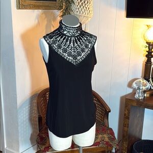 Joseph Ribkoff Black Sleeveless Top with Embellished Neckline